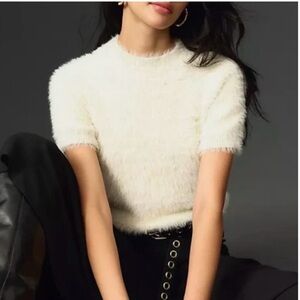 Pilcro Cream Fuzzy Short-Sleeve Sweater